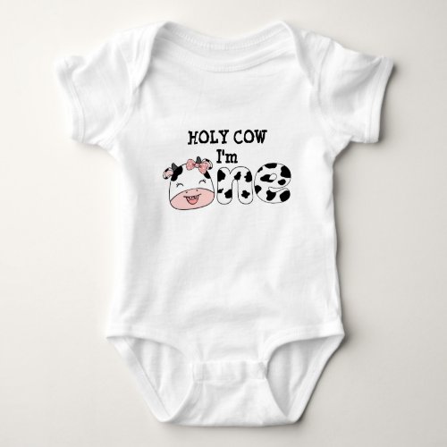 Holy cow Im 1 Pink Cow 1st birthday cute bow Baby Bodysuit
