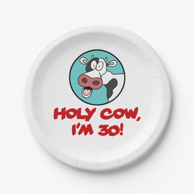 Holy Cow I'm 30 Funny Cartoon Cow Paper Plates (Front)