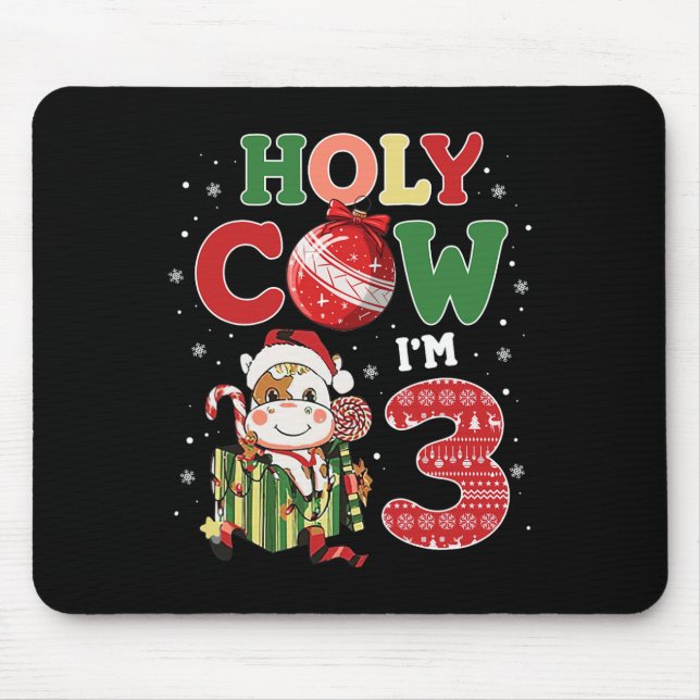 Holy Cow I'm 3 Birthday Boy 3rd Cow Farm Animals C Mouse Pad (Front)