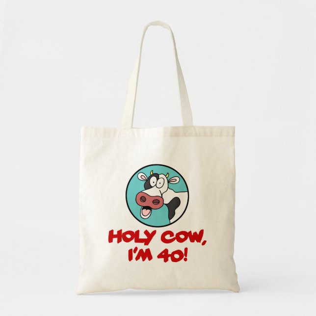 Holy Cow I'm 40 Funny Cartoon Tote Bag (Front)