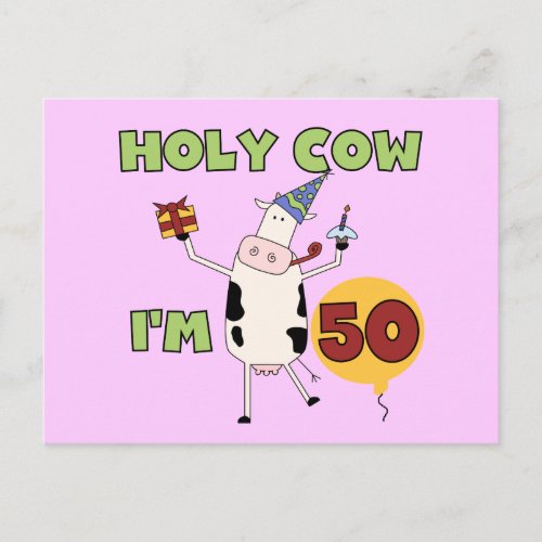 Holy Cow Im 50 Birthday Tshirts and Gifts Postcard