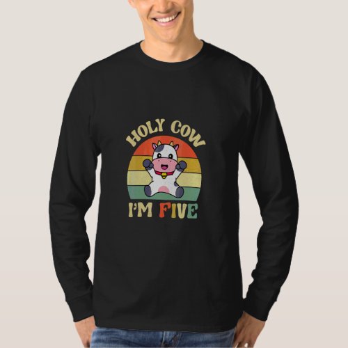 Holy Cow Im Five Cute Vintage Farm Animal Theme 5 T_Shirt