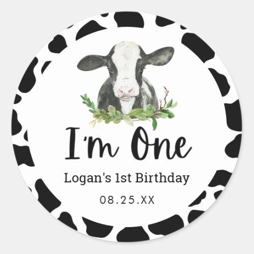 Holy Cow Im One 1st Birthday Favor Classic Round Sticker