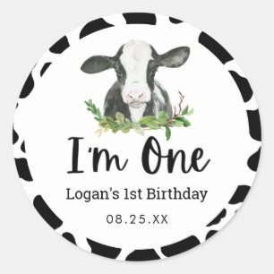 Holy Cow I'm One 1st Birthday Favor Classic Round Sticker