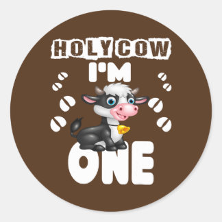 Holy cow im one birthday girl Dad of The Birthday Classic Round Sticker
