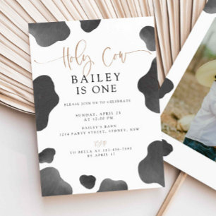 Holy Cow I'm One Birthday Invite, Cow 1st B'day  Invitation