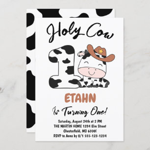 Holy Cow I'm One Boy 1st Birthday Party Invitation