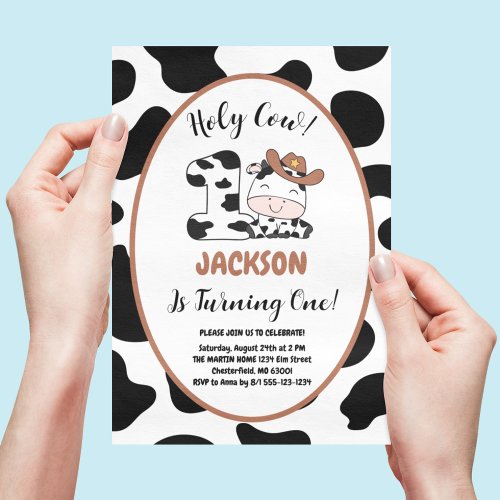 Holy Cow Im One Boy 1st Birthday Party Invitation