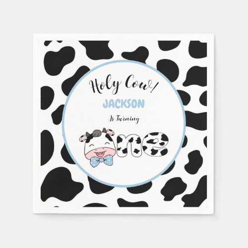Holy Cow I'm One Boy 1st Birthday Party Napkins
