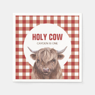 Holy Cow I'm One brown Cow Print birthday Napkins