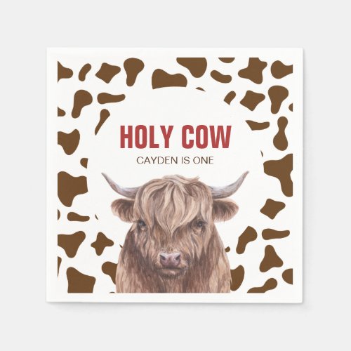 Holy Cow Im One brown Cow Print birthday Napkins