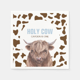 Holy Cow I'm One brown Cow Print birthday Paper Pl Napkins
