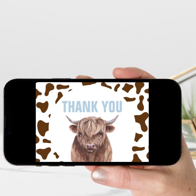 Holy Cow I'm One Brown Cow Print Thank You Card (Front Digital)