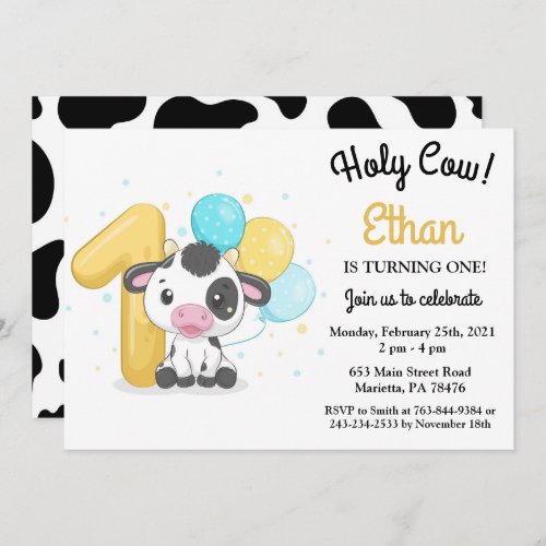 Holy Cow Im One Cow 1st Birthday Invitation