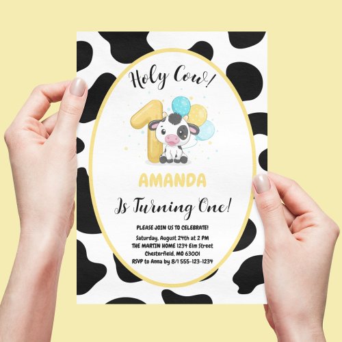 Holy Cow Im One Cow 1st Birthday Party  Invitation