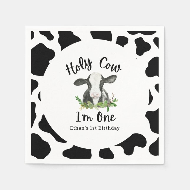 Holy Cow I'm One Cow 1st Birthday Party  Napkins (Front)