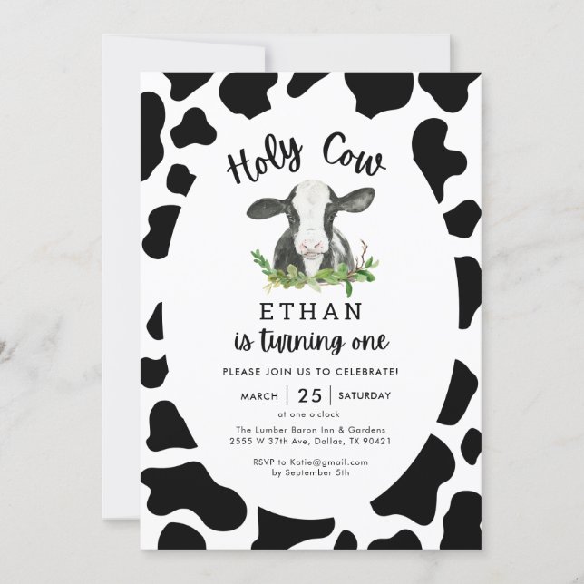 Holy Cow I'm One Cow Boy 1st Birthday Invitation | Zazzle holy-cow-i-m-one-cow-boy-1st-birthday-invitation-zazzle