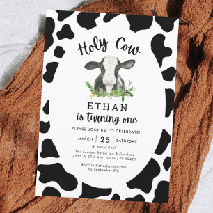 Holy Cow I'm One Cow Boy 1st Birthday  Invitation