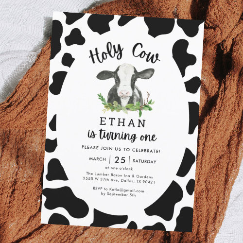Holy Cow I'm One Cow Boy 1st Birthday  Invitation