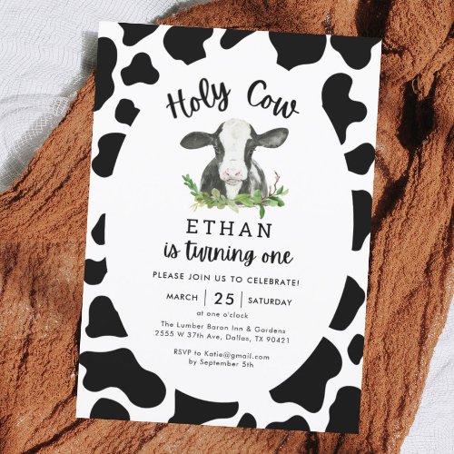 Holy Cow Im One Cow Boy 1st Birthday  Invitation