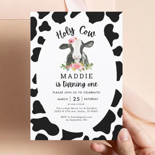 Holy Cow Im One Cow Girl 1st Birthday  Invitation