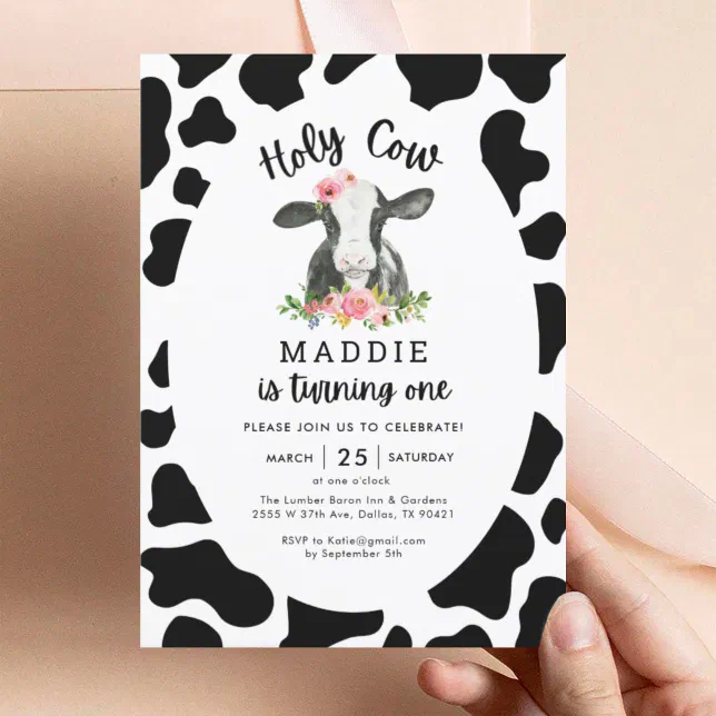 Holy Cow I'm One Cow Girl 1st Birthday Invitation | Zazzle