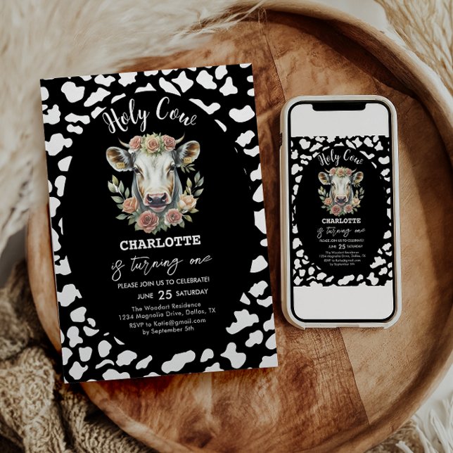 Holy Cow I'm One Cow Girl 1st Birthday Invitation (Creator Uploaded)