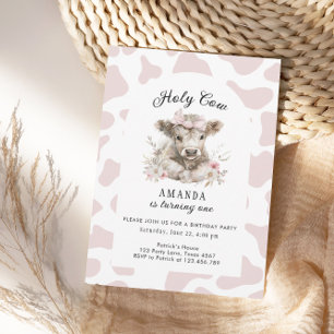 Holy Cow I'm One Cow Girl 1st Birthday Invitation