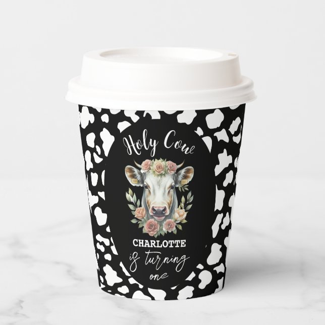 Holy Cow I'm One Cow Girl 1st Birthday Paper Cups (Front)