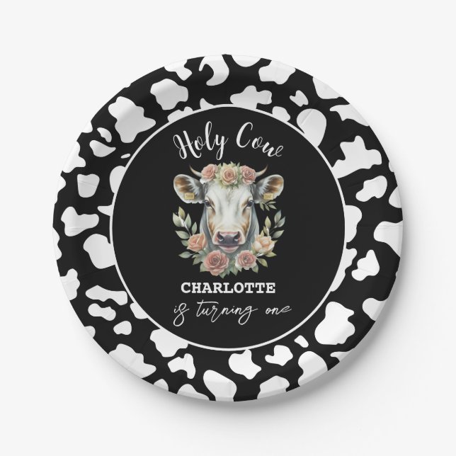 Holy Cow I'm One Cow Girl 1st Birthday Paper Plates (Front)
