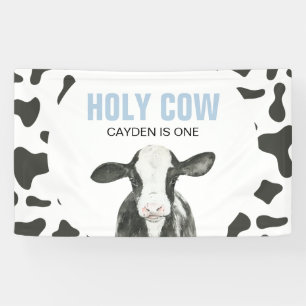 Holy Cow I'm One Cow Print Birthday Banner