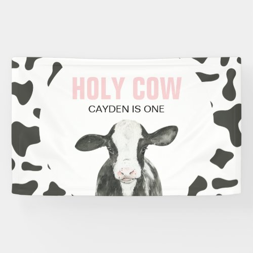 Holy Cow Im One Cow Print Birthday Banner