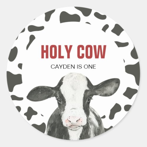 Holy Cow Im One Cow Print birthday Classic Round Sticker