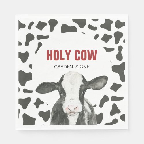Holy Cow Im One Cow Print birthday Napkins