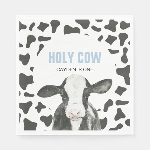 Holy Cow Im One Cow Print birthday Napkins