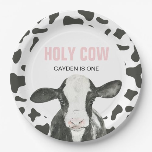 Holy Cow Im One Cow Print birthday Paper Plates