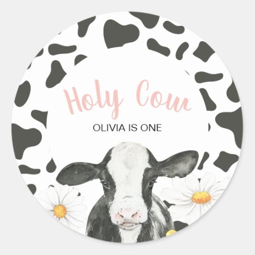 Holy Cow Im One Daisy Classic Round Sticker