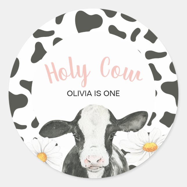 Holy Cow I'm One Daisy Classic Round Sticker (Front)