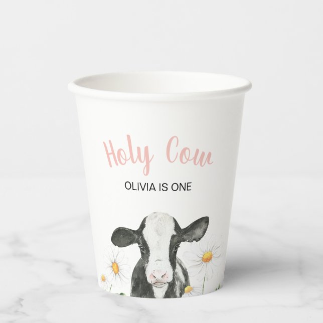 Holy Cow I'm One Daisy Paper Cups (Front)