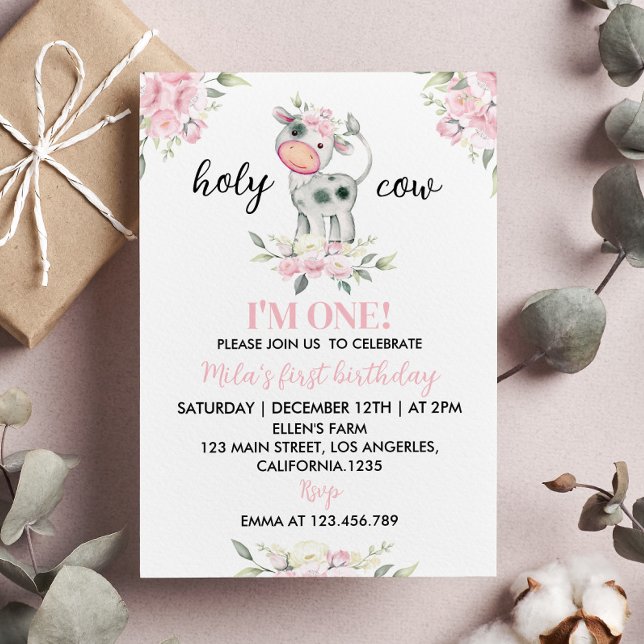Holy Cow I'm One Farm 1st Birthday Invitation (Creator Uploaded)