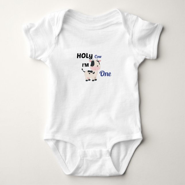 Holy Cow I'm One,Farm baby Birthday Gift Baby Bodysuit (Front)