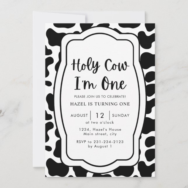 Holy Cow I'm One First Birthday  Invitation (Front)
