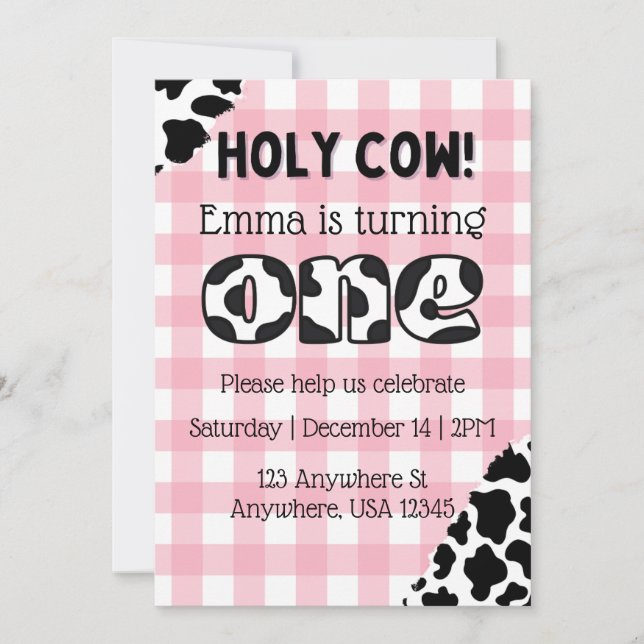 Holy Cow I'm One First Birthday Invitation (Front)