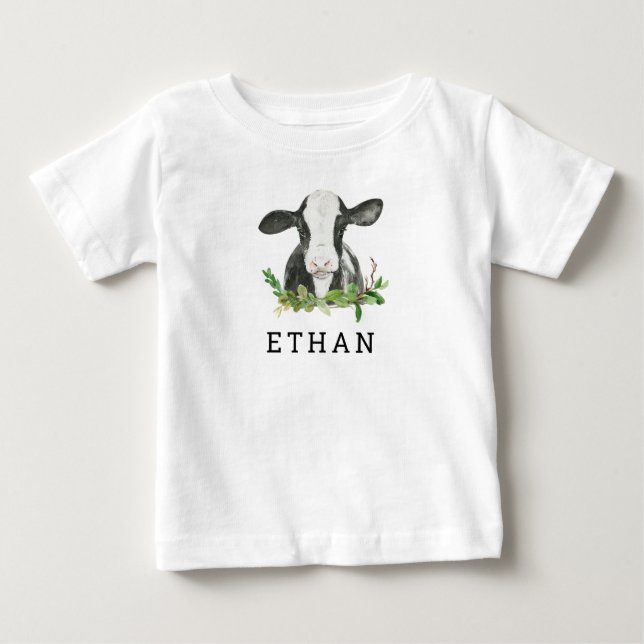 Holy Cow I'm One First Birthday Party Baby T-Shirt (Front)