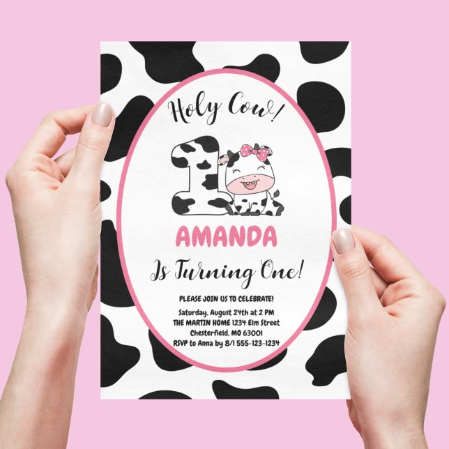 Holy Cow I'm One Girl 1st Birthday Party Invitatio Invitation (Creator Uploaded)