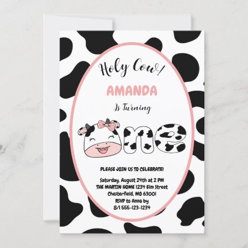 Holy Cow Im One Girl 1st Birthday Party Invitation