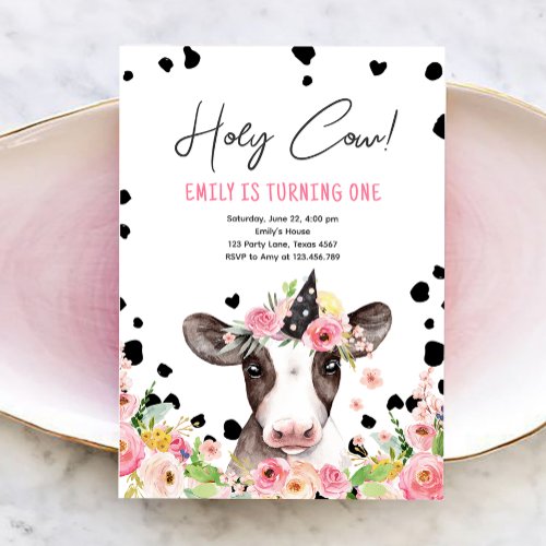 Holy Cow Im One Girl Farm Animals Birthday Invita Invitation