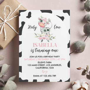 Holy Cow I'm One Girl First Birthday Invitation