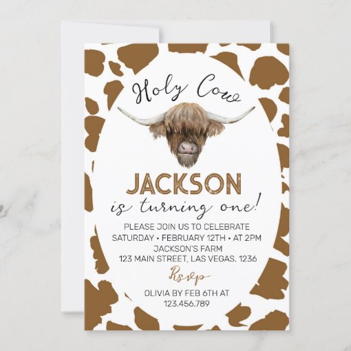 Holy Cow I'm One Highland Cow 1st Birthday Invitation | Zazzle