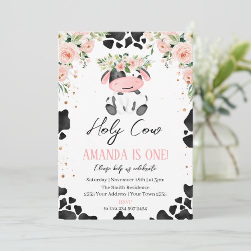 Holy Cow I'm One. Little Cow. Floral Birthday